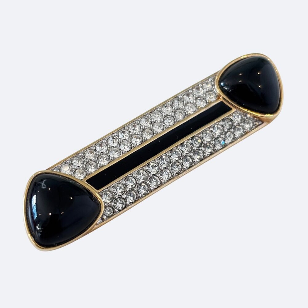 Vtg‎ Daniel Swarovski Crystals Brooch DS Co Bar Gold Tone Signed